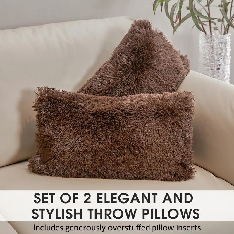 Cheer Collection Faux Fur Throw Pillow (Set of 2)