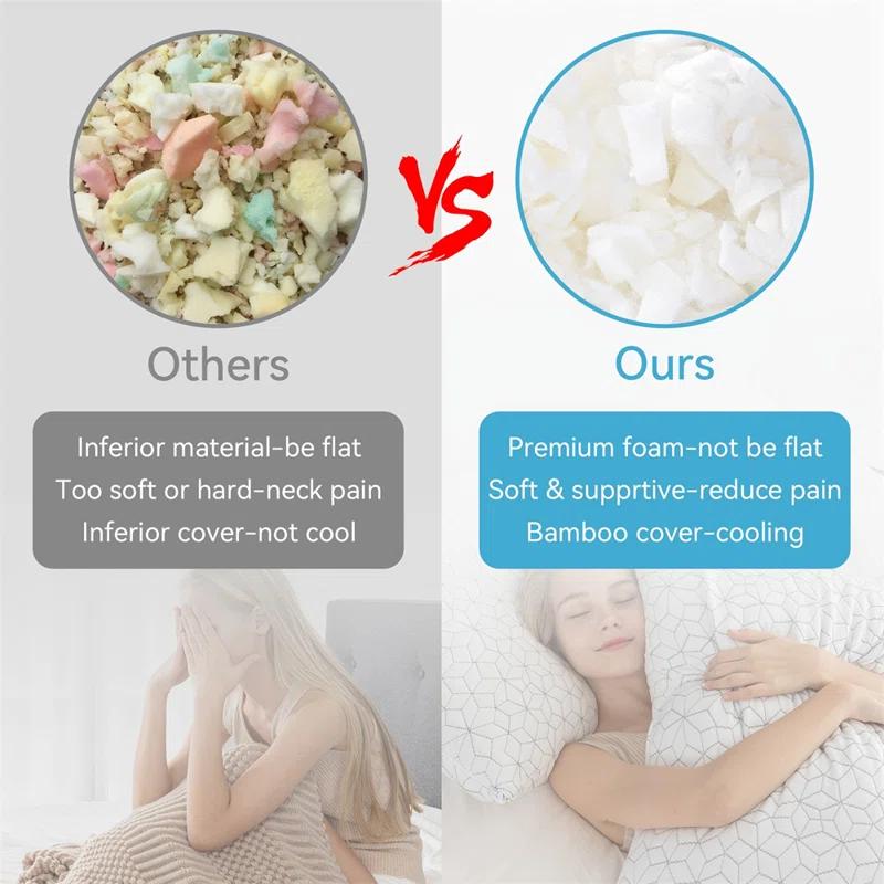 Alwyn Home Set Of 2 Cooling Shredded Memory Foam Pillows For Sleeping, Pillow Cooling Gel Pillows For Hot Sleepers Cool Pillow For Side Back Sleeper, Neck Pain Relief Adjustable Gel Bed Pillow For Hot Sleepers