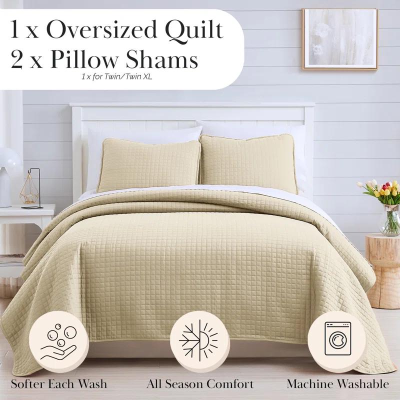 SouthShore Fine Linens Vilano Springs ® Oversized, light-weight Hotel Quality Quilt Set with matching shams