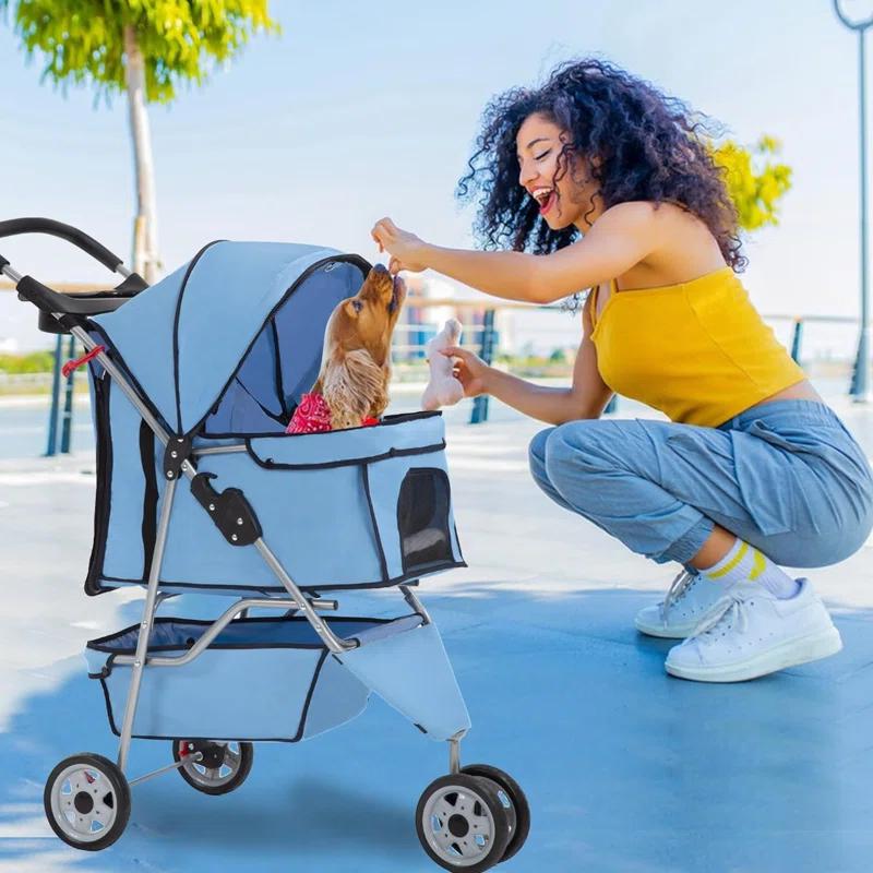 ToccoLeggero Pet Stroller Foldable Dog Stroller 3-Wheel Durable Cat Jogger Stroller For Small And Medium Dogs Cats With Washable Liner Storage Basket Cup Holder