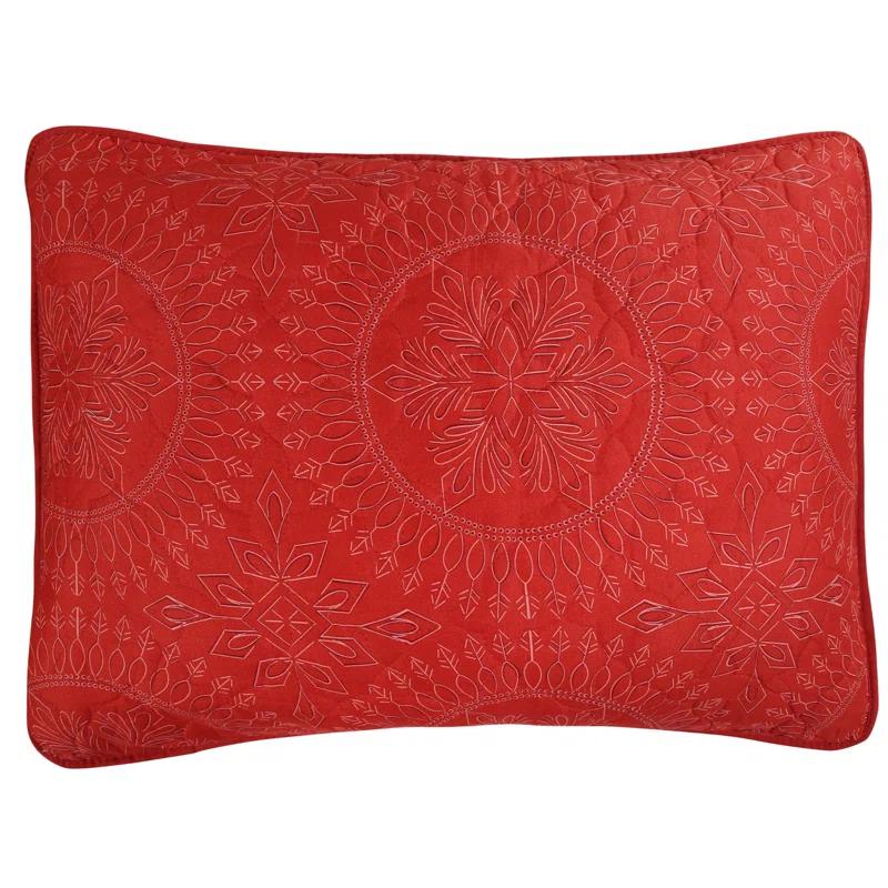 3 Pcs Festive Christmas Quilt Bedspread Set Holiday Bedding Medallion Red