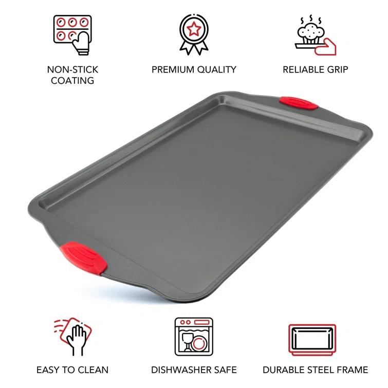 SHIRLEY'S OFFICE FURNITURE, LLC Premium Nonstick Baking Sheet Pans – Set Of 3, Heavy-Gauge Carbon Steel, Warp, Dent, And Rust-Resistant – Gourmet Rimmed Cookie Sheet Trays, Non-Toxic For Exceptional Baking Performance