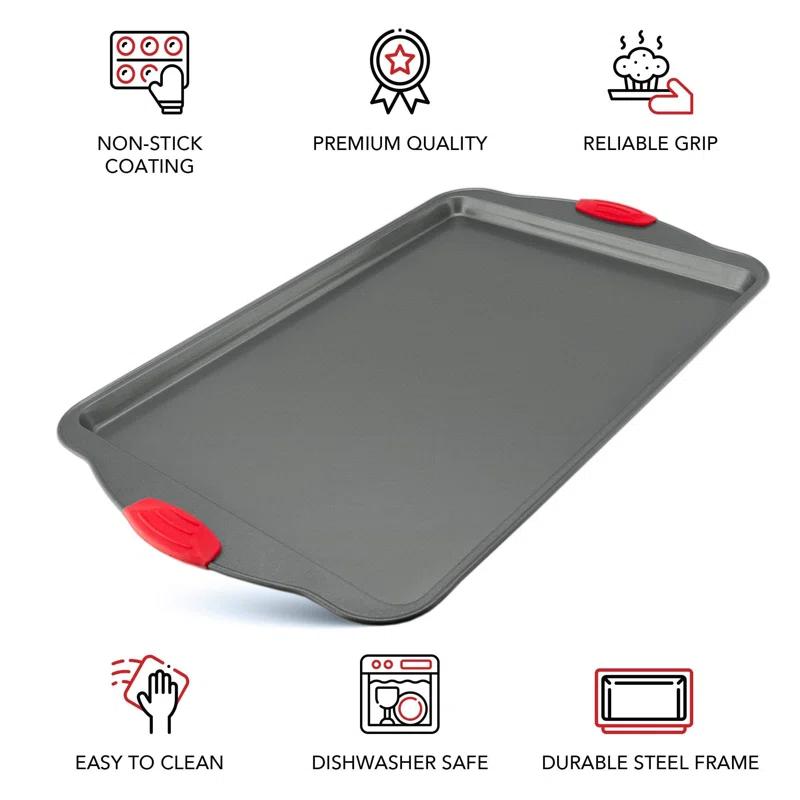 SHIRLEY'S OFFICE FURNITURE, LLC Premium Nonstick Baking Sheet Pans – Set Of 3, Heavy-Gauge Carbon Steel, Warp, Dent, And Rust-Resistant – Gourmet Rimmed Cookie Sheet Trays, Non-Toxic For Exceptional Baking Performance