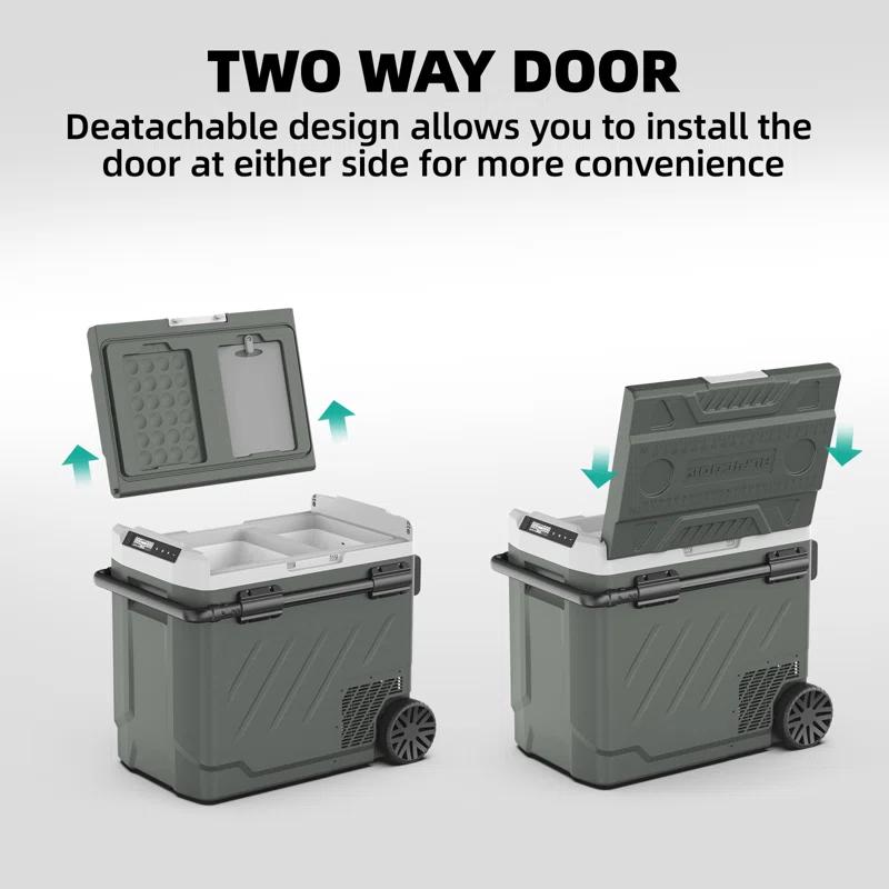 Alpicool 52Qt Dual Zone Portable Car Refrigerator, 12V/24V/220V Portable Car Fridge, With APP Smart Design to Remote Control Temperature, Large Capacity Cooler and Freezer, Wheels & Retractable Handle for Easy Move Anywhere