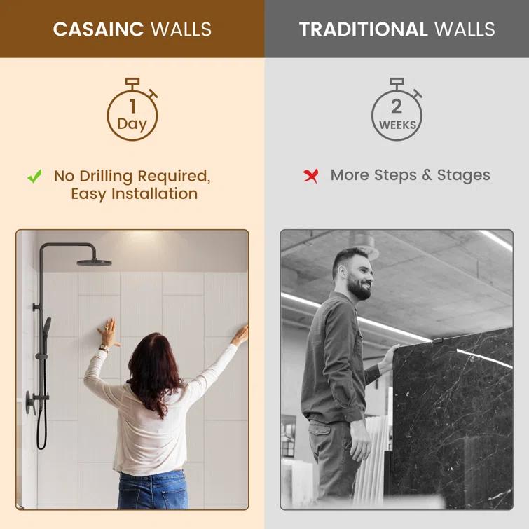 CASAINC 60"W 75/96"H Glue Up SMC Shower & Tub Wall Panel Surround,0.138 Thick,Cuttable,Quick Install