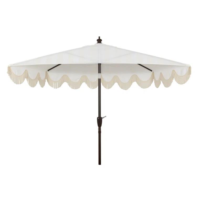 Arlmont & Co. Tasheba 9 ft. Classic Scalloped Fringe Half Market Patio Umbrella with Crank, and UV Protection