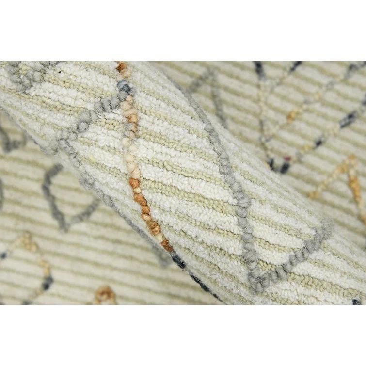 Union Rustic Ahnjayla Geometric Handmade Looped/Hooked Wool Area Rug in Ivory