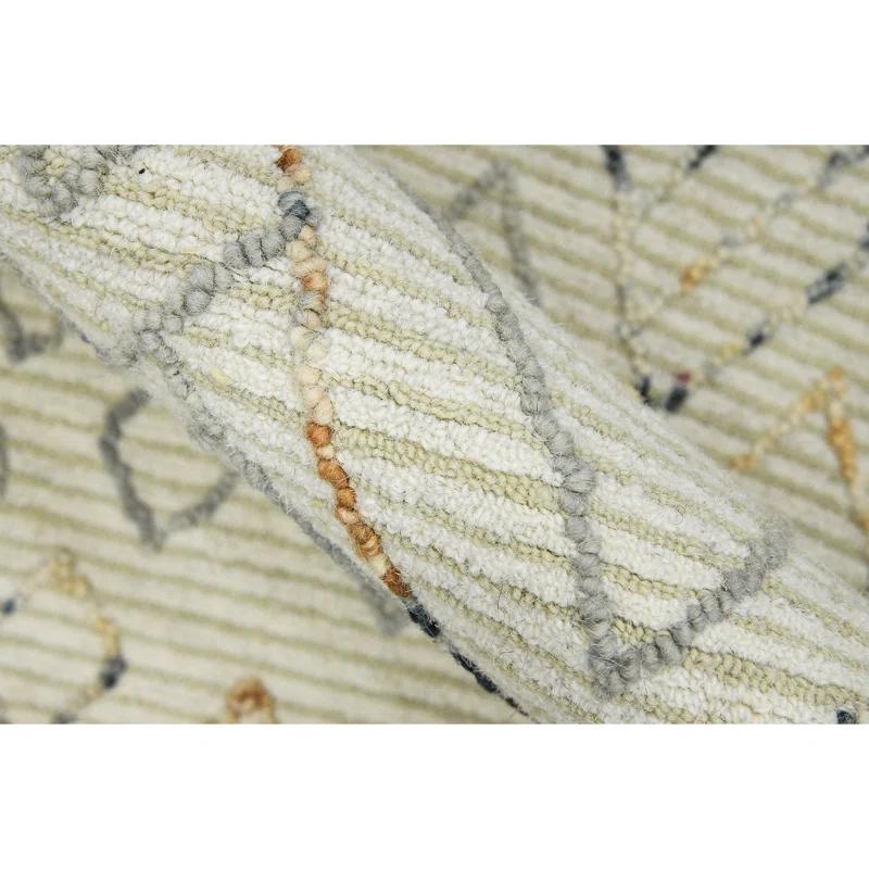 Union Rustic Ahnjayla Geometric Handmade Looped/Hooked Wool Area Rug in Ivory