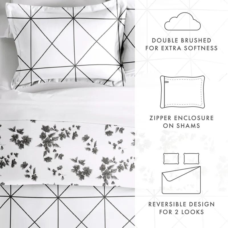 IEnjoy Home Edgy Flowers Pattern Reversible Duvet Cover Set