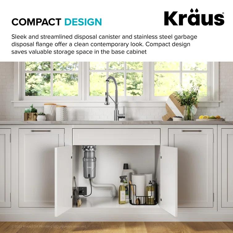 Kraus KRAUS WasteGuard Continuous Feed Motor Garbage Disposal with Power Cord and Universal Mount