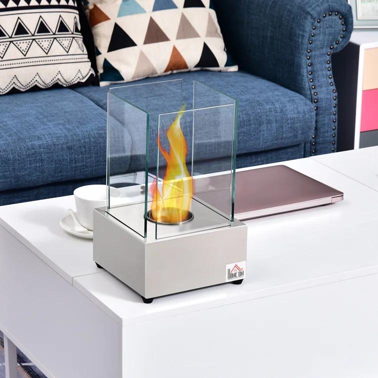 HomCom Metal Bio-Ethanol Tabletop Fireplace with Flame Guard