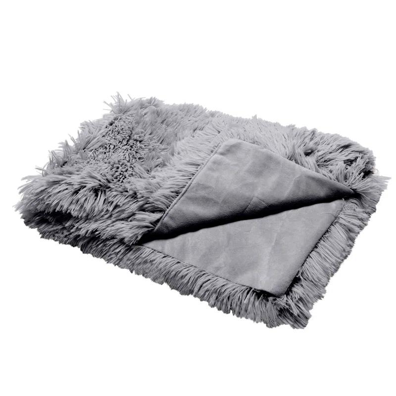 QUALITY FLOORING INC. Waterproof Throw Blanket For Dogs & Indoor Cats, Washable - Shaggy Plush Calming Long Faux Fur & Velvet Dog Blanket