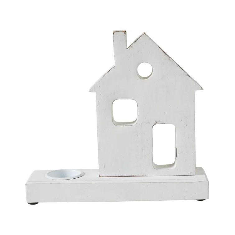 VHC Brands Festive Finds Tealight Holder Village House White