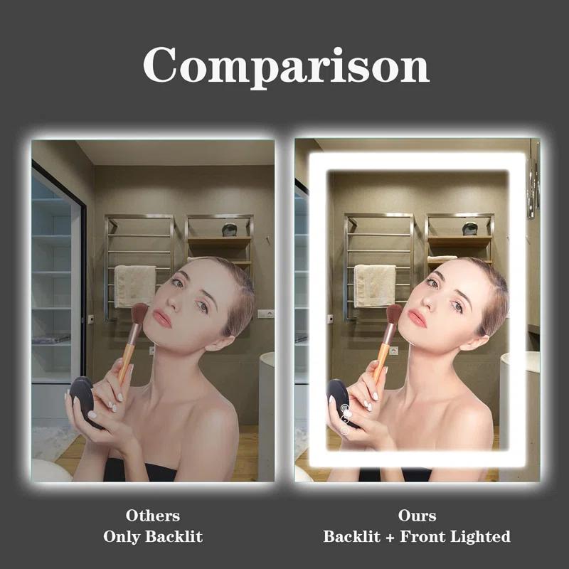 Ivy Bronx Molly Frameless LED Front Light and Backlit 3 Colors Dimmable Anti-Fog Wall Bathroom Vanity Mirror