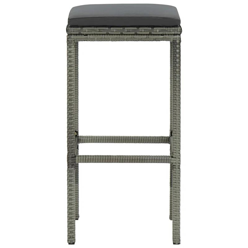Benjara Outdoor Barstool Set Of 2 With Cushions, Gray Poly Rattan And Steel (Set of 2)