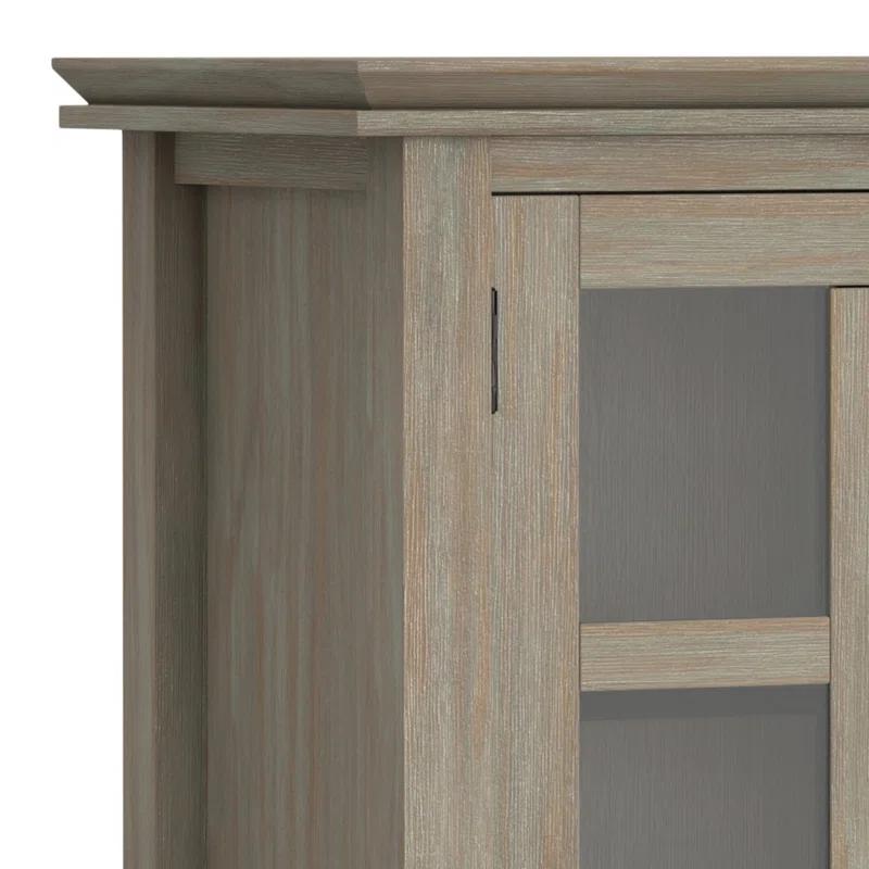 Simpli Home Artisan 38"W Solid Wood 4-Shelf Medium Storage Cabinet with Glass Doors and Adjustable Shelves