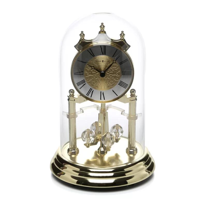 Gold Polished Brass Quartz Table Clock with Crystal Accents