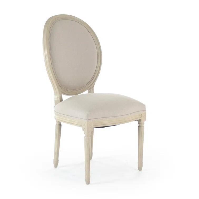 Grey Oak Frame Natural Linen Upholstered Side Chair