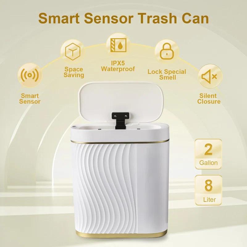 RFVT Small Automatic Trash Bin 2 Gallon Motion sensor. For bath, kitchen. Slim, waterproof plastic
