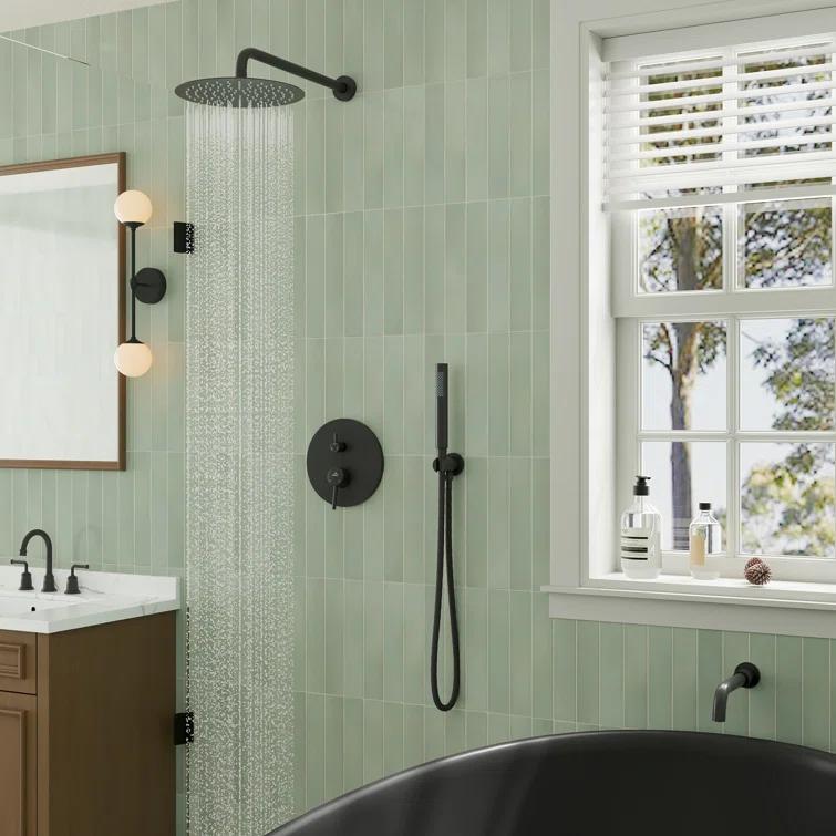 clihome Luxury Wall-Mounted 3-Function Shower System Solid Brass Mixer Valve, 1.8 GPM Flow & Dual Showerheads with Rough-in Valve DM6612BI