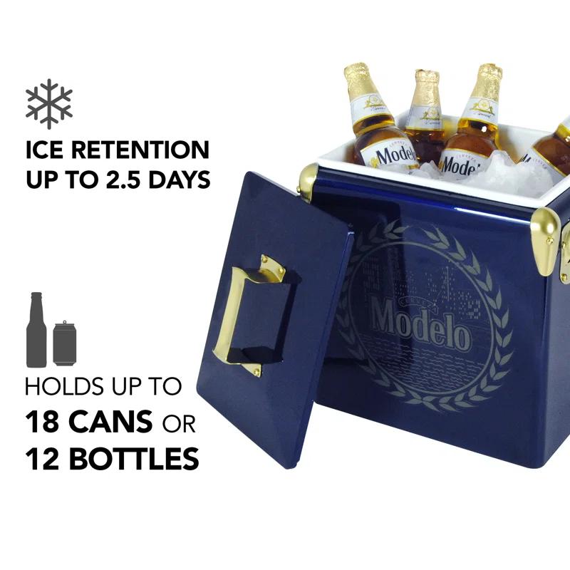 Koolatron Modelo Retro Ice Chest Cooler with Bottle Opener 13L (14 qt), Blue and Gold