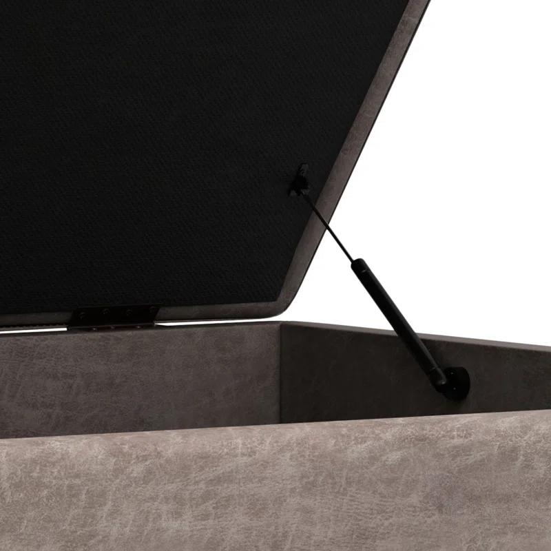 Simpli Home Owen 40"W XL Upholstered Square Coffee Table Storage Ottoman with Lift Top and Solid Wood Legs