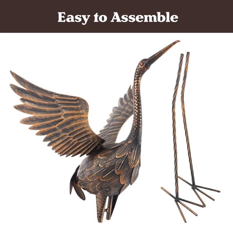 Red Barrel Studio® Flying Crane Garden Statue - 35-Inch-Tall Metal Yard Art Crane Statues for Outdoor Decor - Yard Crane Garden Sculptures & Statues - Lawn Ornaments for Patio, Pond, or Backyard by Pure Garden