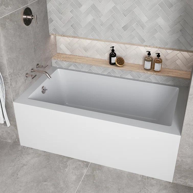 Streamline Bath Streamline 60 in. x 32 in. Acrylic Left-Hand Drain Alcove Bathtub in Glossy White With External Drain NAL-5560-BNK