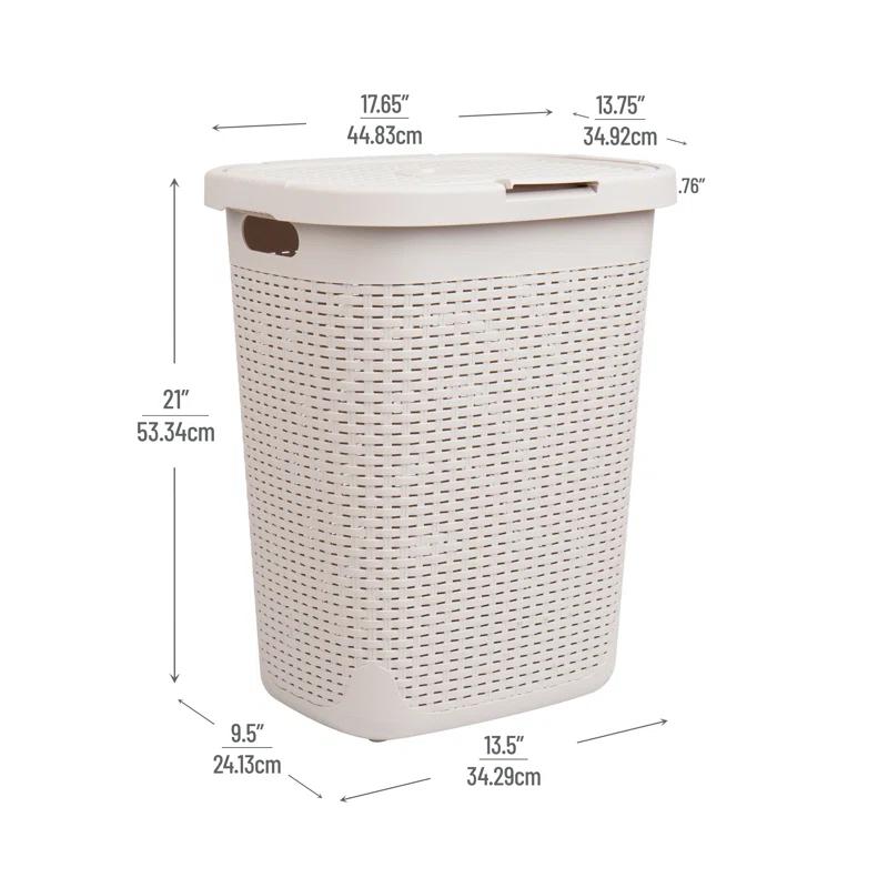 Mind Reader Mind Reader 50L Slim Laundry Hamper, Clothes Basket, Lid, Wicker Design, Plastic
