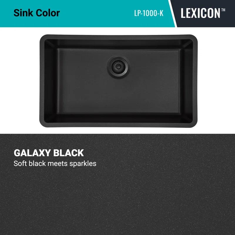 Lexicon LP-1000-K 32" x 19" Quartz Kitchen Sink, Single Bowl Sink, Drop-in Sink, Undermount Sink, Granite Kitchen Sink, with Steel Grids and Basket Strainer, Disposal Flange