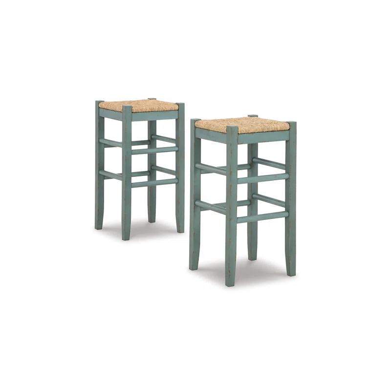 Benjara Anya Stool, Woven Seagrass Seat, Wood Frame (Set of 2)