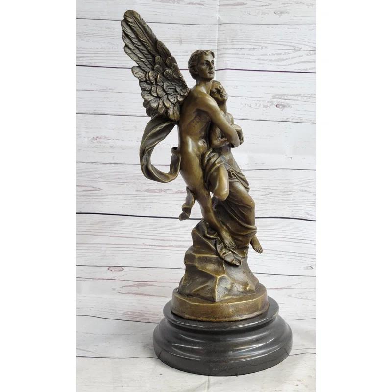 Bloomsbury Market Azal Eros  Psyche Romantic Lovers Angel Bronze Statue Sculpture Figure On Marble Base 13 Inches X 6 Inches