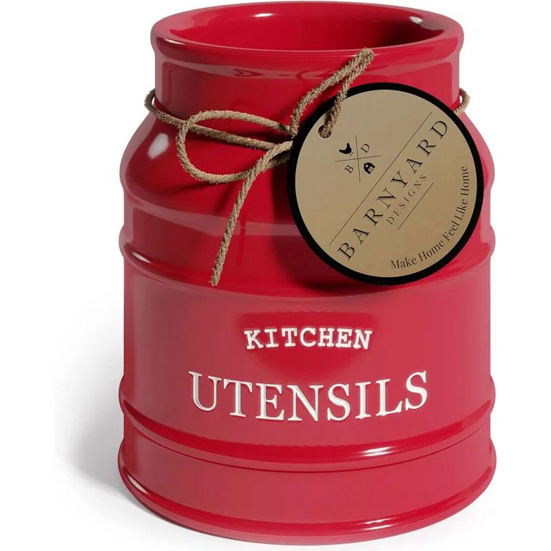 Anadea Ceramic Farmhouse Utensil Holder for Kitchen Counter, Large Rustic Utensil Crock