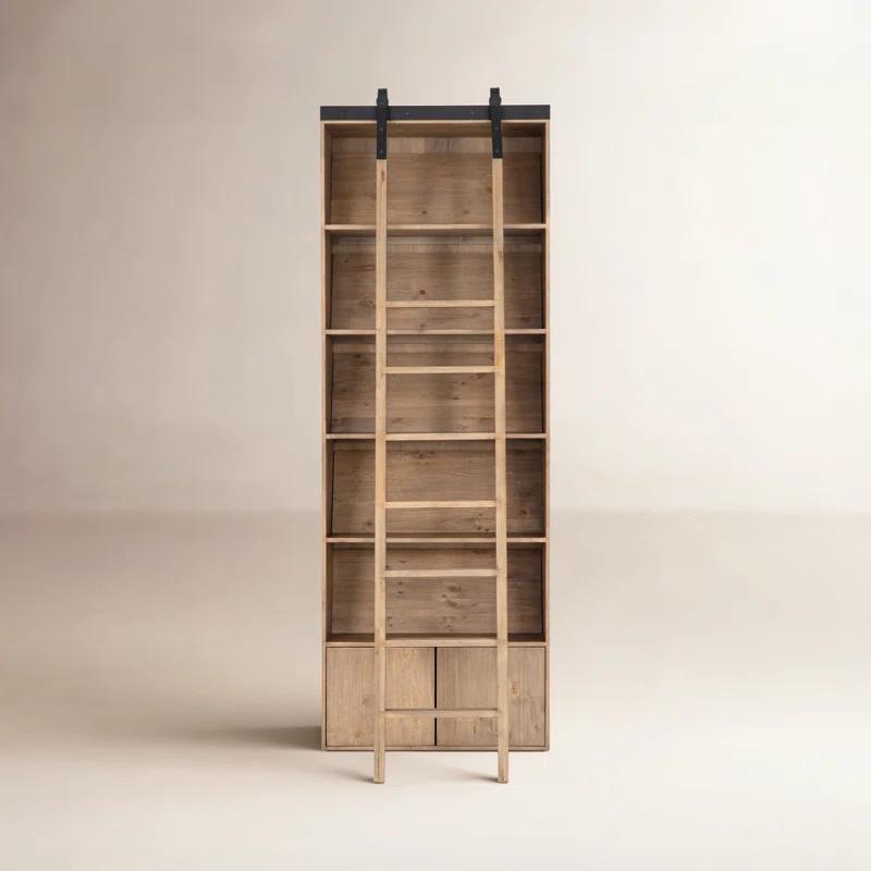 Haiden Dark Charcoal Solid Pine Bookshelf with Ladder