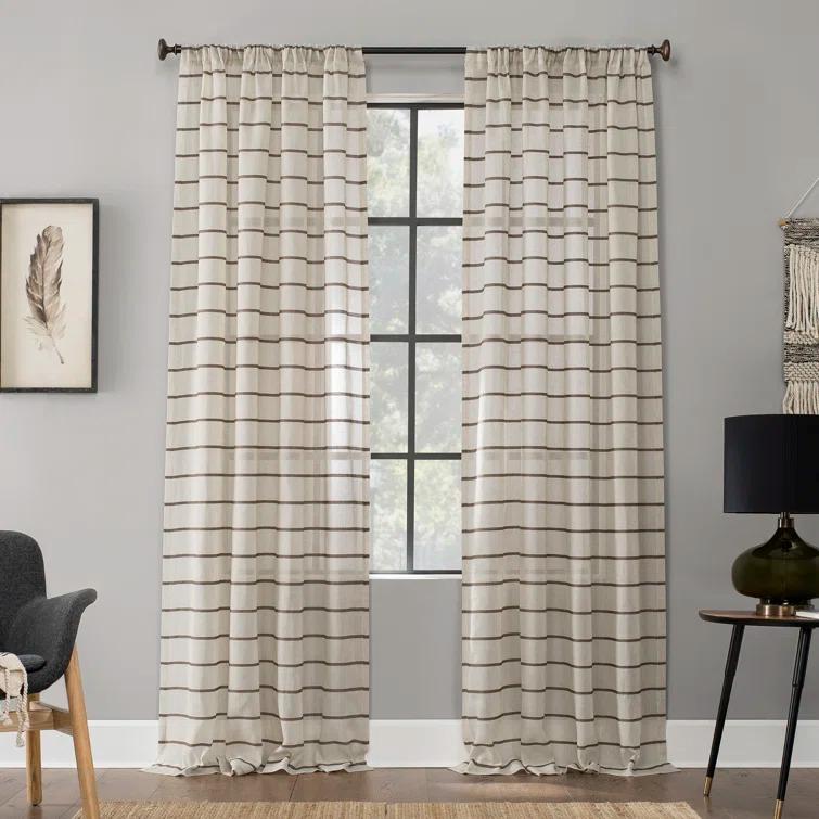 Clean Window Clean Window Aso Twill Stripe Anti-Dust Linen Blend Sheer Curtain Panel