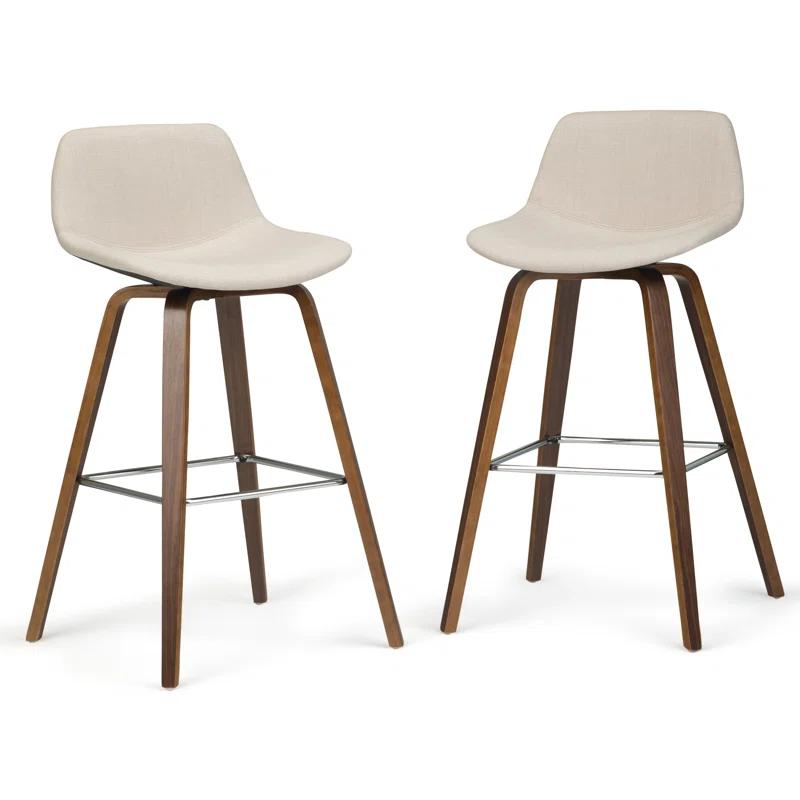 Simpli Home Randolph Upholstered Bentwood Mid-Century Modern Bar & Counter Stool with Chrome Footrest (Set of 2)