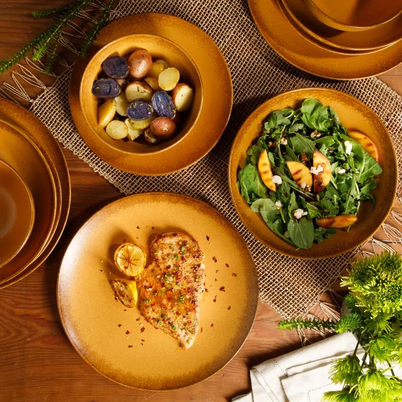 bloomhouse Palermo Sun 16 Piece Stoneware Reactive Glaze Plates and Bowls Dinnerware Set