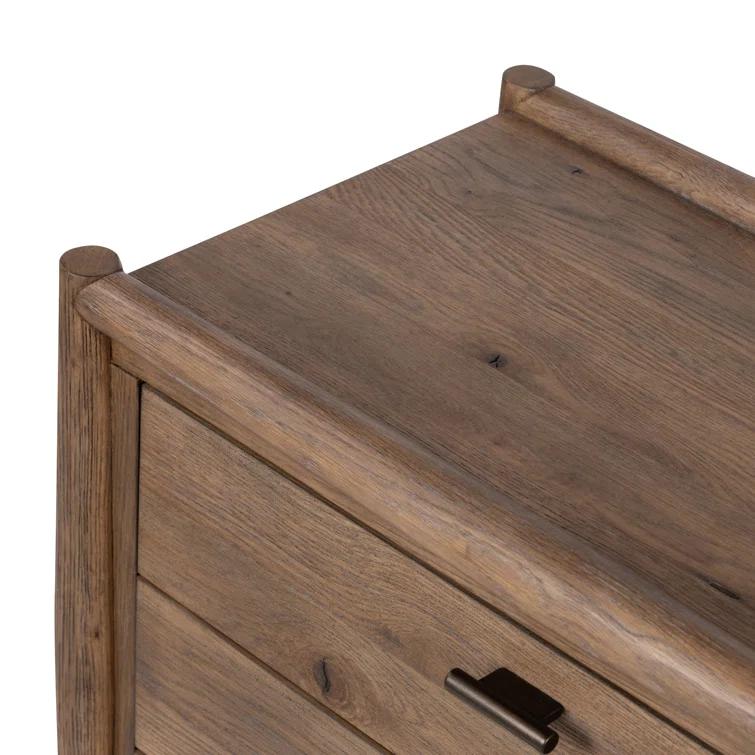 Weathered Oak Rustic 3-Drawer Nightstand
