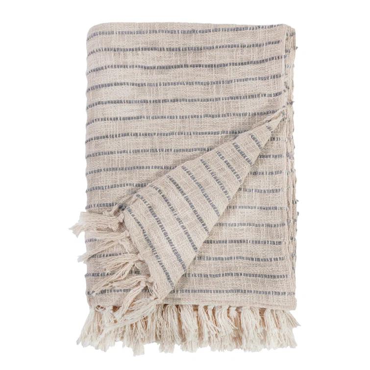 Jojo Cotton Oversized Throw by Pom Pom at Home - Ivory and Blue Grey