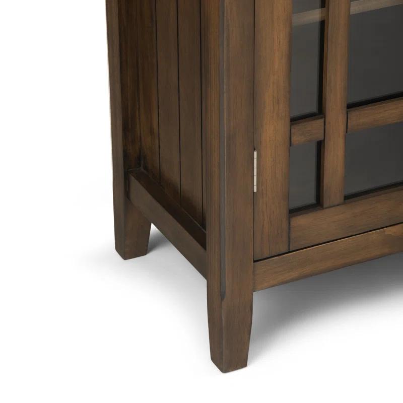 Simpli Home Bedford 39"W Solid Wood 4-Shelf Medium Storage Cabinet with Glass Doors and Adjustable Shelves