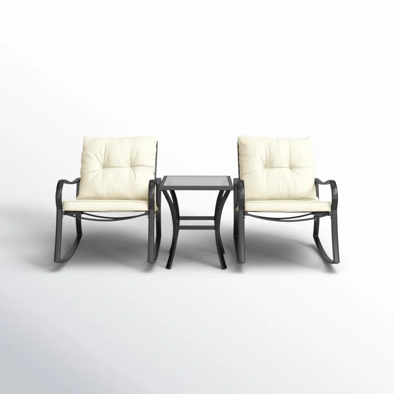 Mercury Row® Preciado 3 Piece Outdoor Patio Set With Cushions-Rocking Chair for Balcony, Lawn and Porch