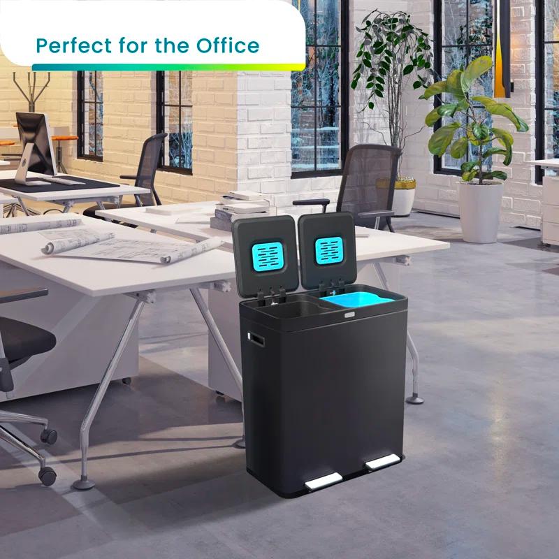 Home Zone Living Home Zone Living 16 Gallon Stainless Steel Dual Trash and Recycling Can with CleanAura Odor Control and Soft-Close Lids