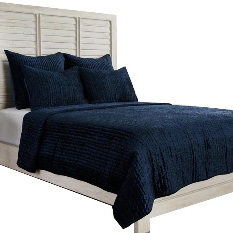Dimitry Rayon Velvet Ocean Blue King Quilt By Kosas Home