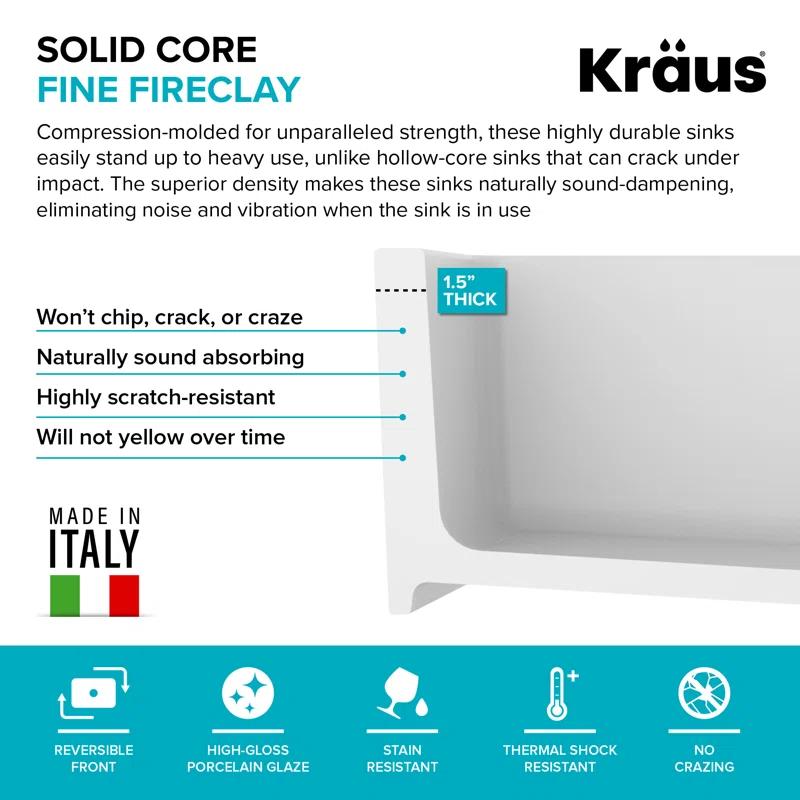 KRAUS Turino™ 33" L Farmhouse Reversible Apron Front Fireclay Single Bowl Kitchen Sink