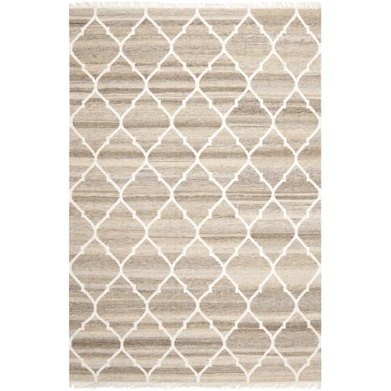 House of Hampton® Towles Natural Hand Woven Wool/Viscose/Cotton Geometric Rug in Ivory/Light Gray