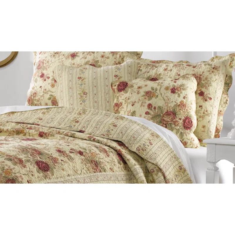 Greenland Home Fashions Antique Rose Cotton Reversible Quilt Set with Throw Pillows