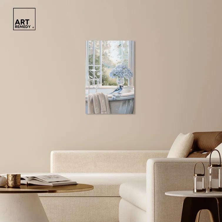 Art Remedy Bluebird Bathroom Canvas Glam Bathroom Art by Art Remedy