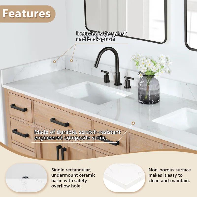 Altair Ceres 84"  Engineered Stone Double Bathroom Vanity Top with Sink
