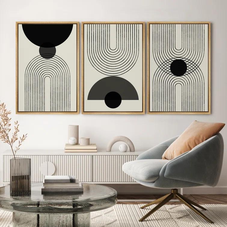 SIGNLEADER Mid-Century Modern Black And White Minimalist Abstract Home Decor Framed Wall Art Work Canvas Print & Reviews | Wayfair