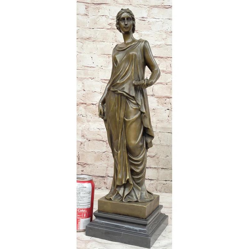 Bloomsbury Market Handmade Dino Decarlo Greek Woman Female Figure Bronze Sculpture On Marble Base